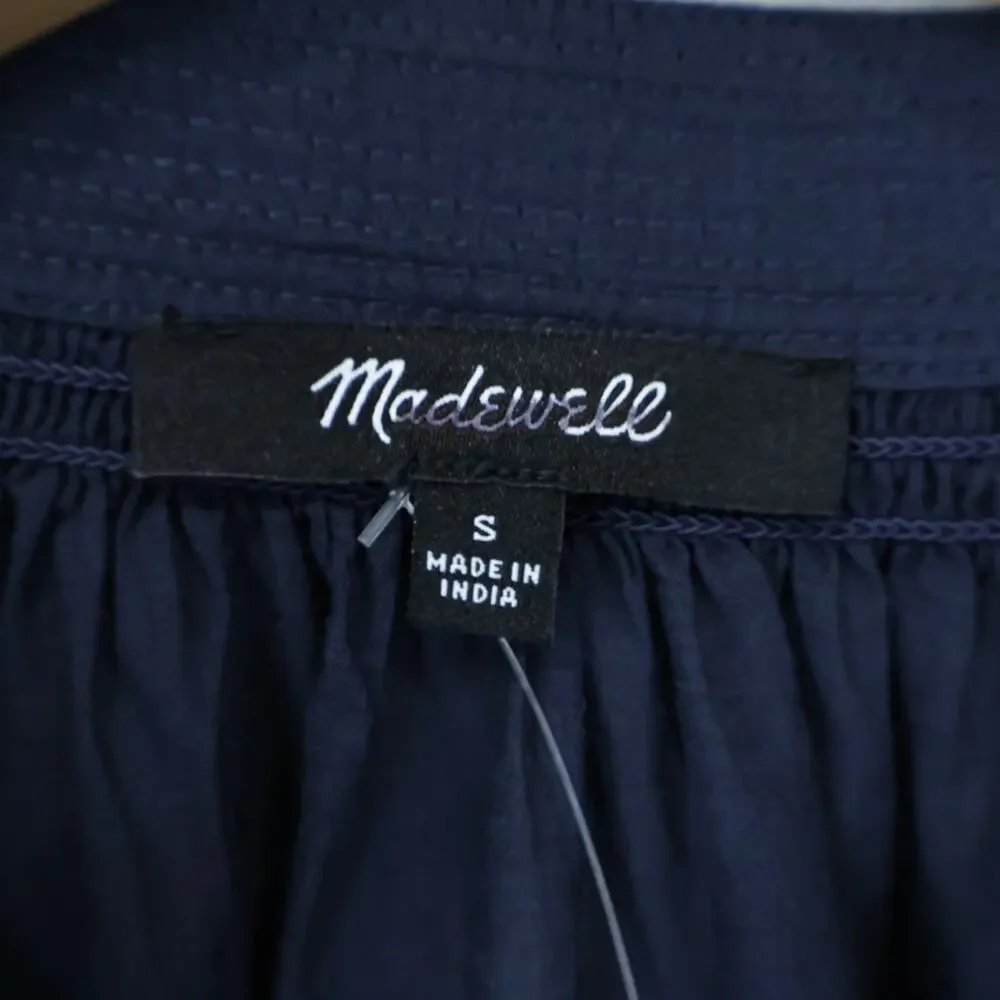 NWT Madewell Shirred Long-Sleeve Flowy V-Neck Top Ink Navy Blue Size Small - Picture 9 of 10